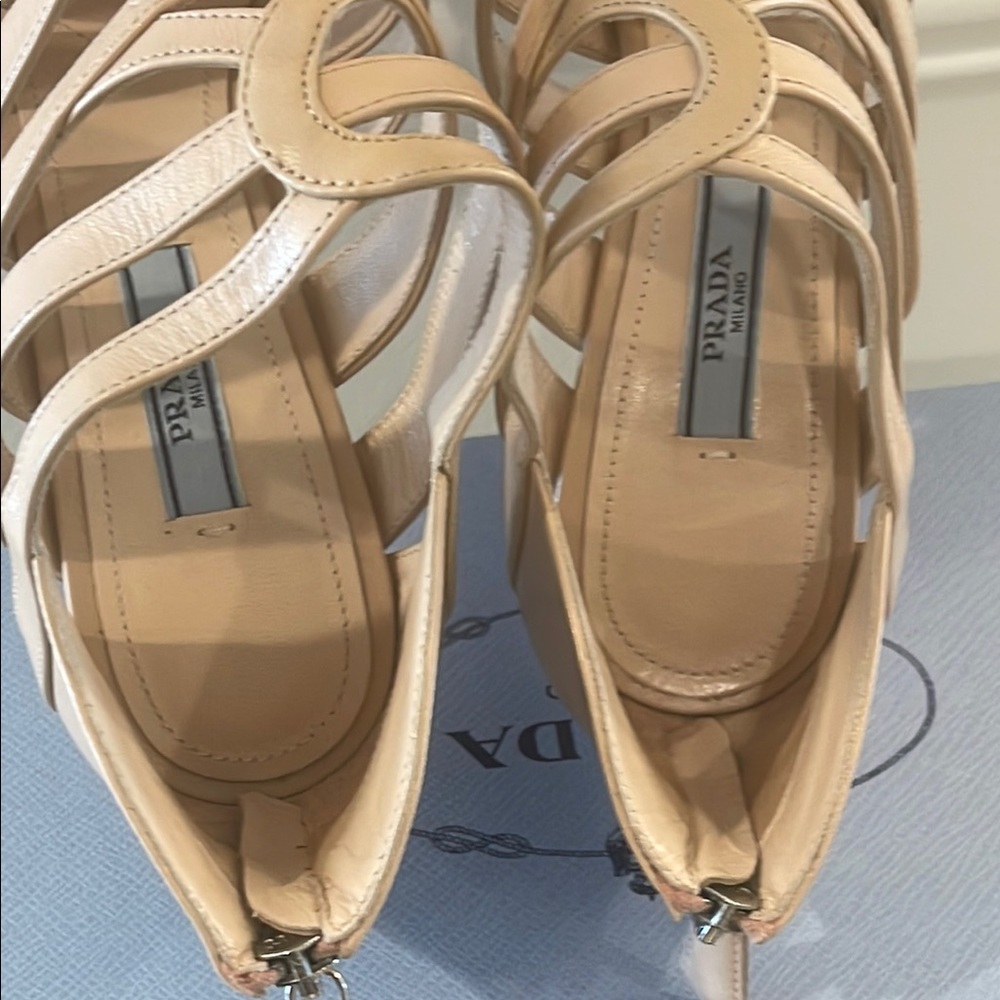Prada Women's Tan Cage Strappy Stilleto Heels - Picture 11 of 13